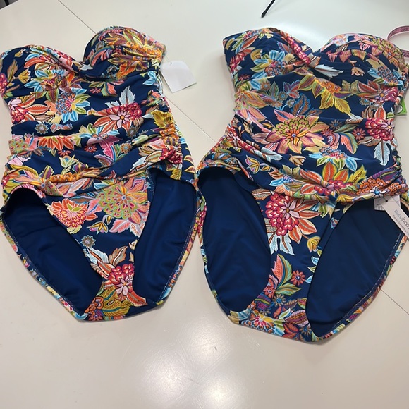 NWT Blue Rod Beattie Bandeau Navy Multi One Piece Swimsuit - Picture 4 of 9
